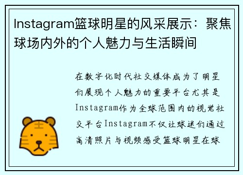 Instagram篮球明星的风采展示：聚焦球场内外的个人魅力与生活瞬间